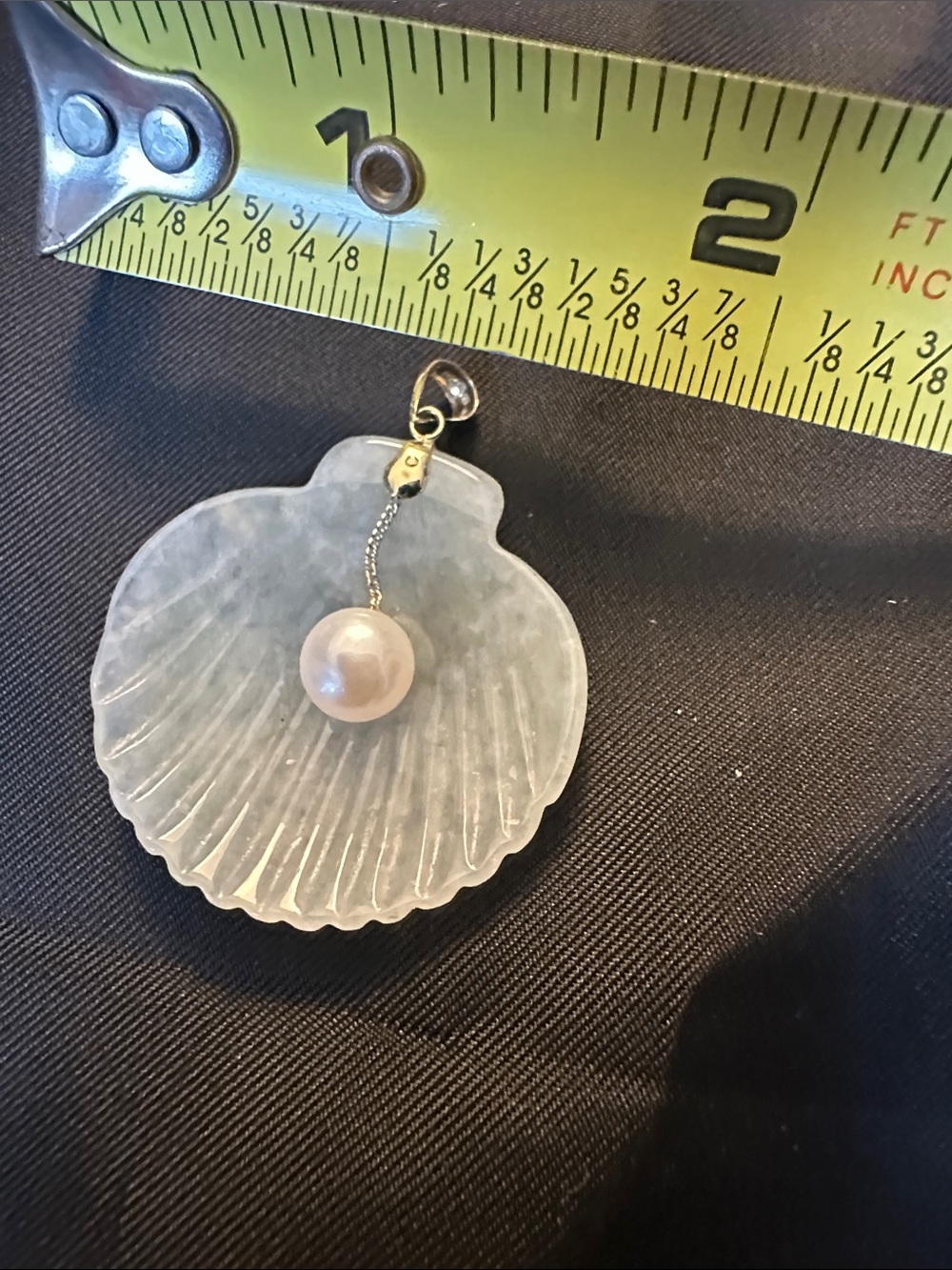 Vintage 14K Gold Hong Kong Carved Jade Shell Pearl Drop Pendant - Picture 5 of 8